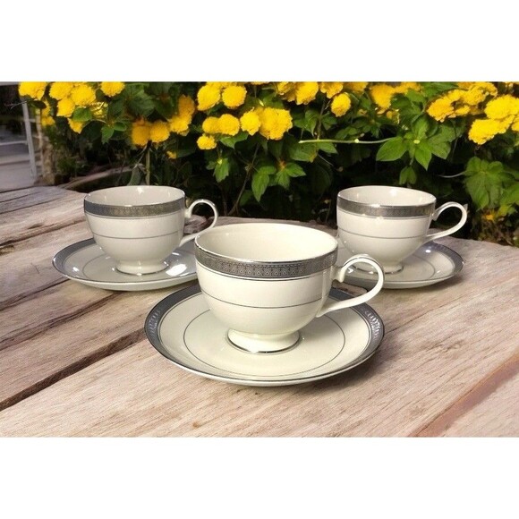 VTG Mikasa Palatial Platinum Fine China Cup and Saucer Set For 3 *READ - Picture 1 of 16
